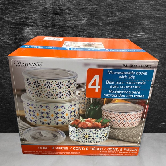 Signature Housewares Stoneware Microwavable Bowls with Lids 8-Piece - Picture 2 of 9
